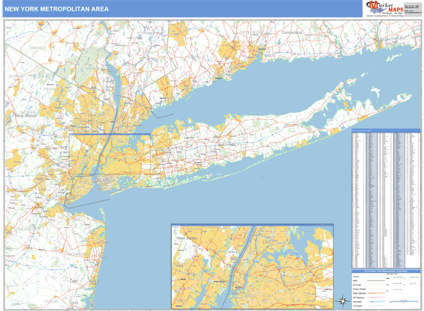 New York Metropolitan Area Metro Area Wall Map Basic Style